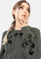 Clara Cotton Floral Embroidered Cable Knit Jumper