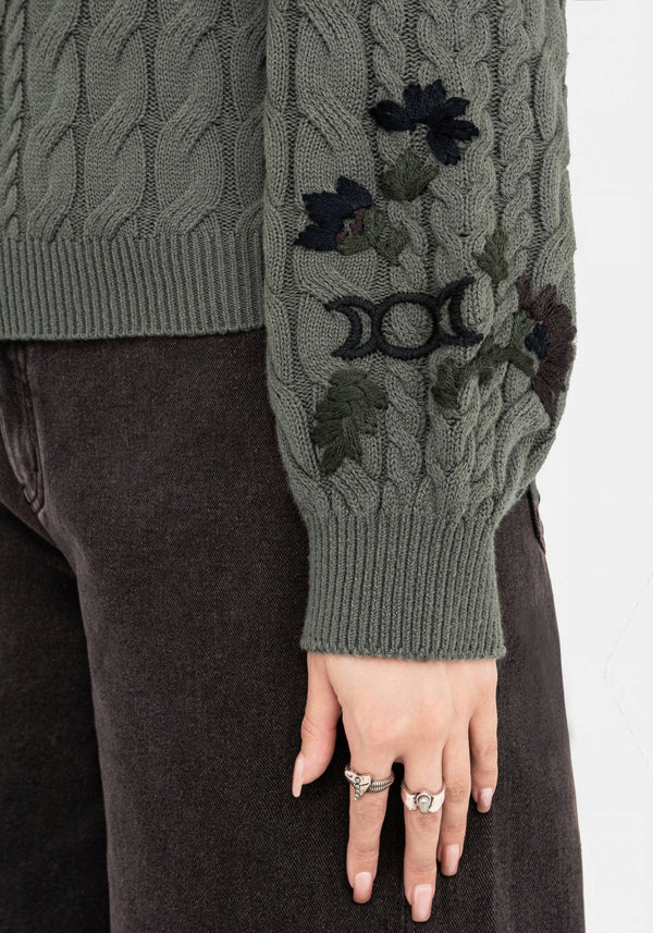 Clara Cotton Floral Embroidered Cable Knit Jumper