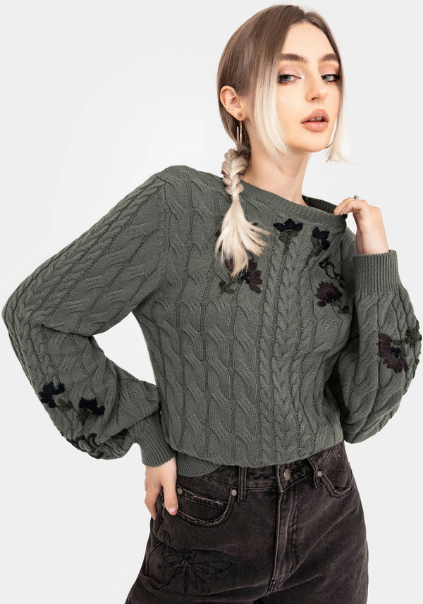 Clara Cotton Floral Embroidered Cable Knit Jumper