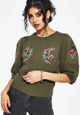 Lavish Mushroom Embroidered Short Sleeve Knit Top