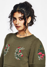 Lavish Mushroom Embroidered Short Sleeve Knit Top