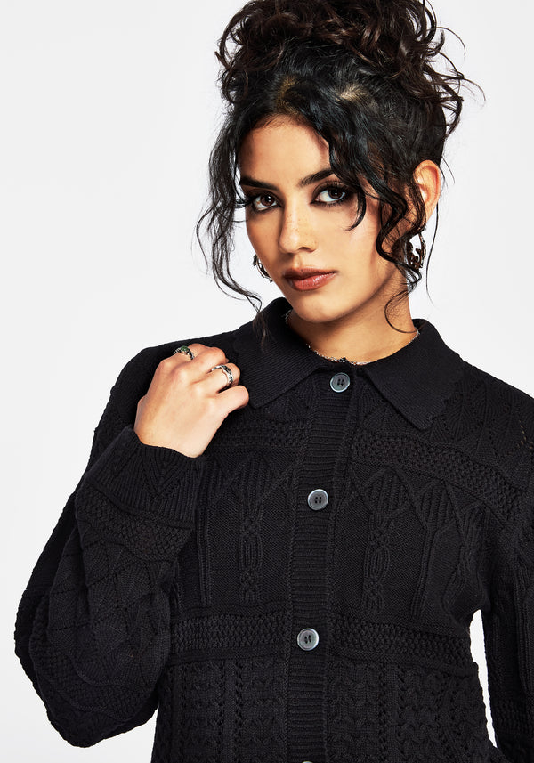 Yewtree Gothic Arch Pointelle Button Down Knit Cardigan