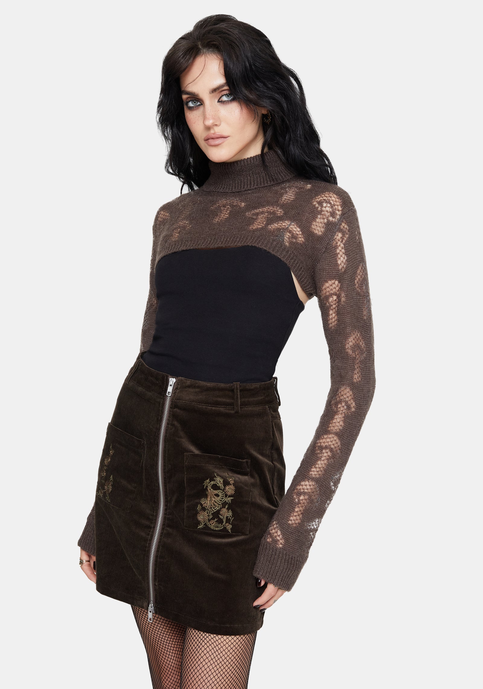 Harriet Mushroom Jacquard Extreme Crop Jumper - Taupe