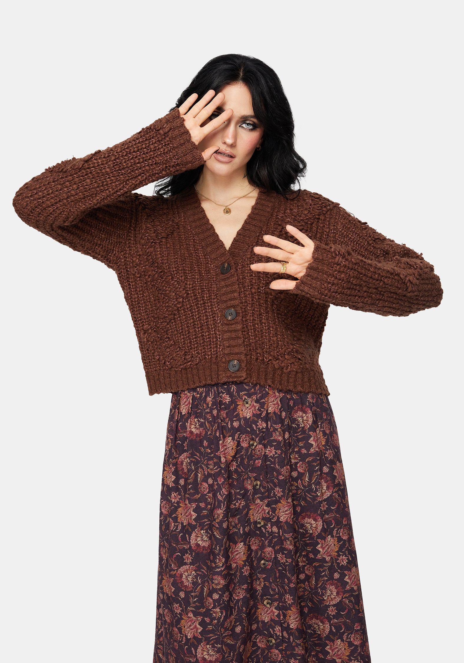 Aubrell Wave V-Neck Knit Cardigan