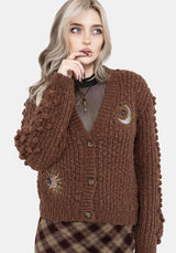 Isla Chunky Bobble Moon Embroidered Knit Cardigan