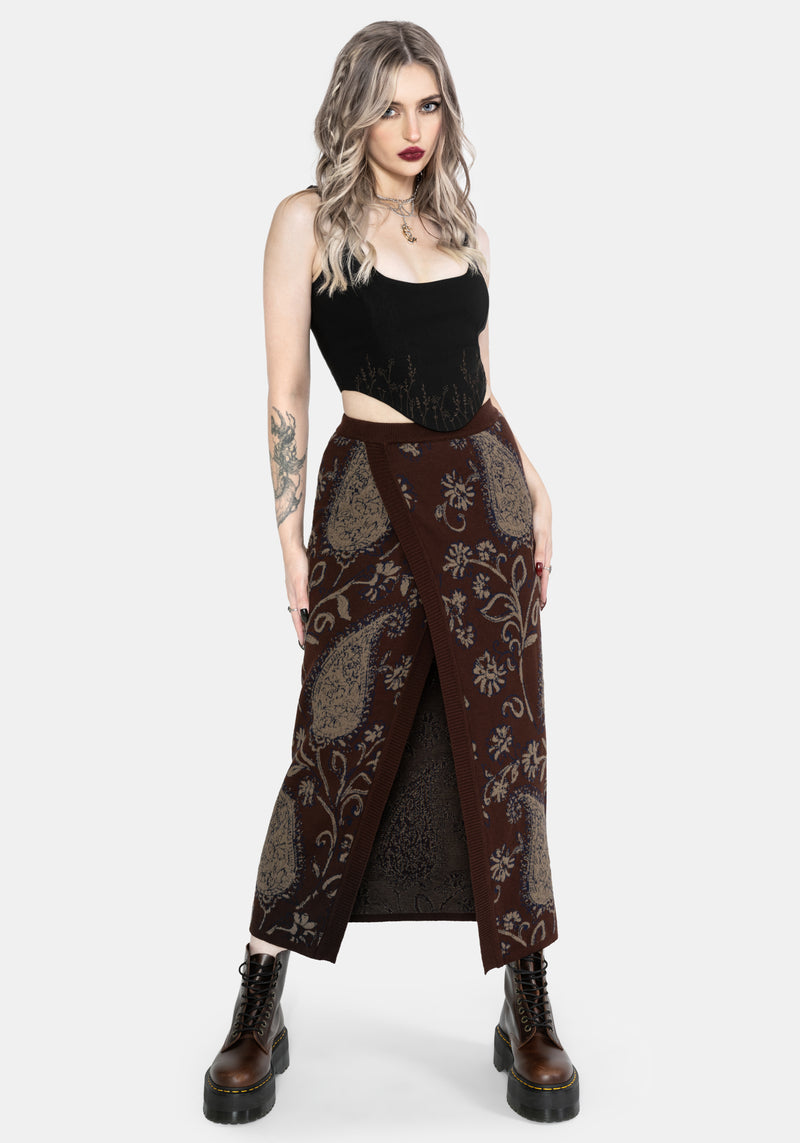 Gillian Cotton Paisley Knit Midi Wrap Skirt