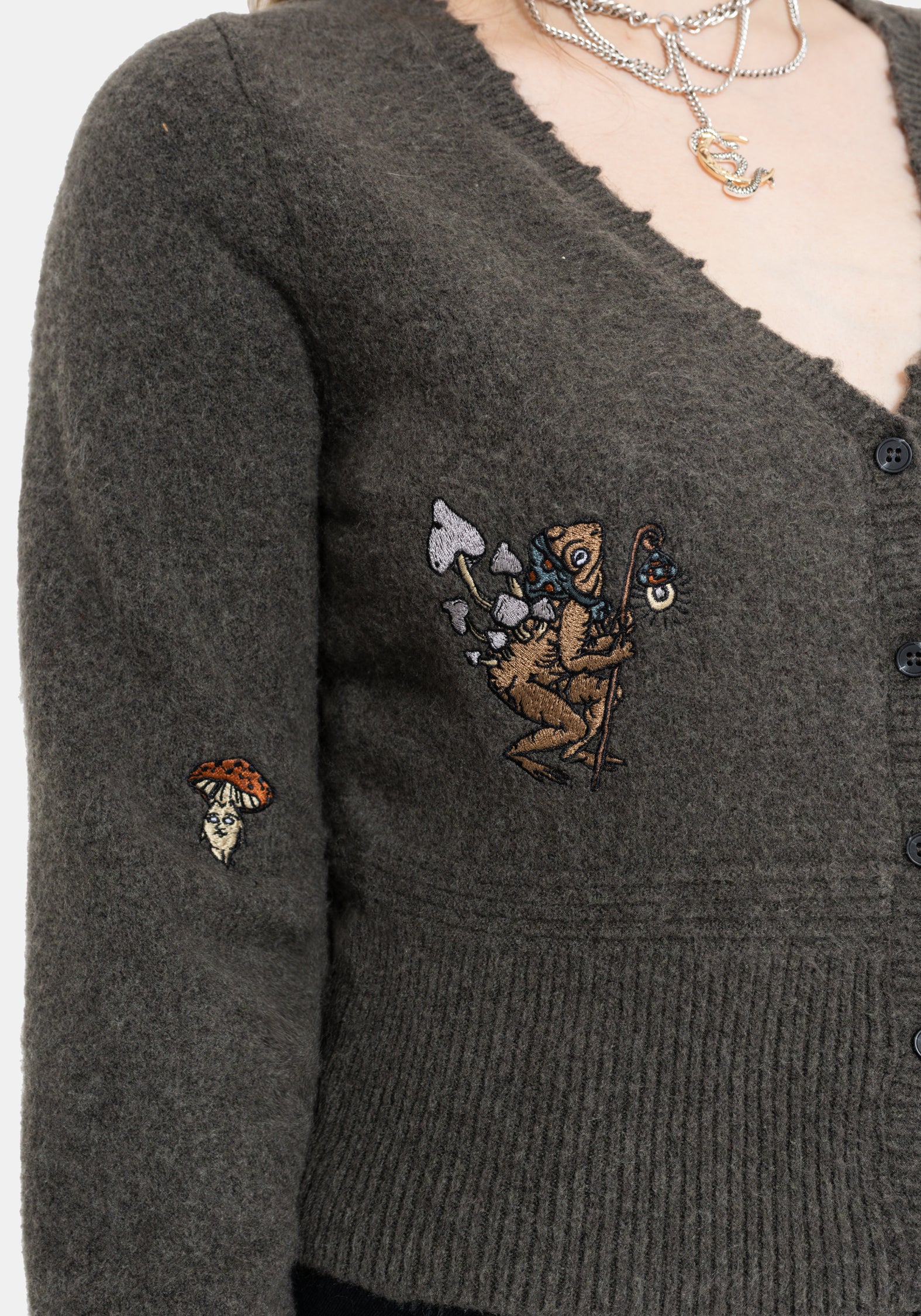 Hexborn Baba Yaga V Neck Embroidered Knit Cardigan
