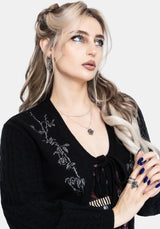 Rime Embroidered Cable Knit Sleeve Longline Cardigan