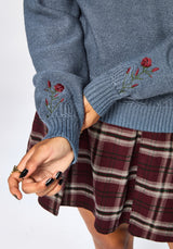 Selenia Moth Embroidered Cable Twist Knit Jumper - Blue