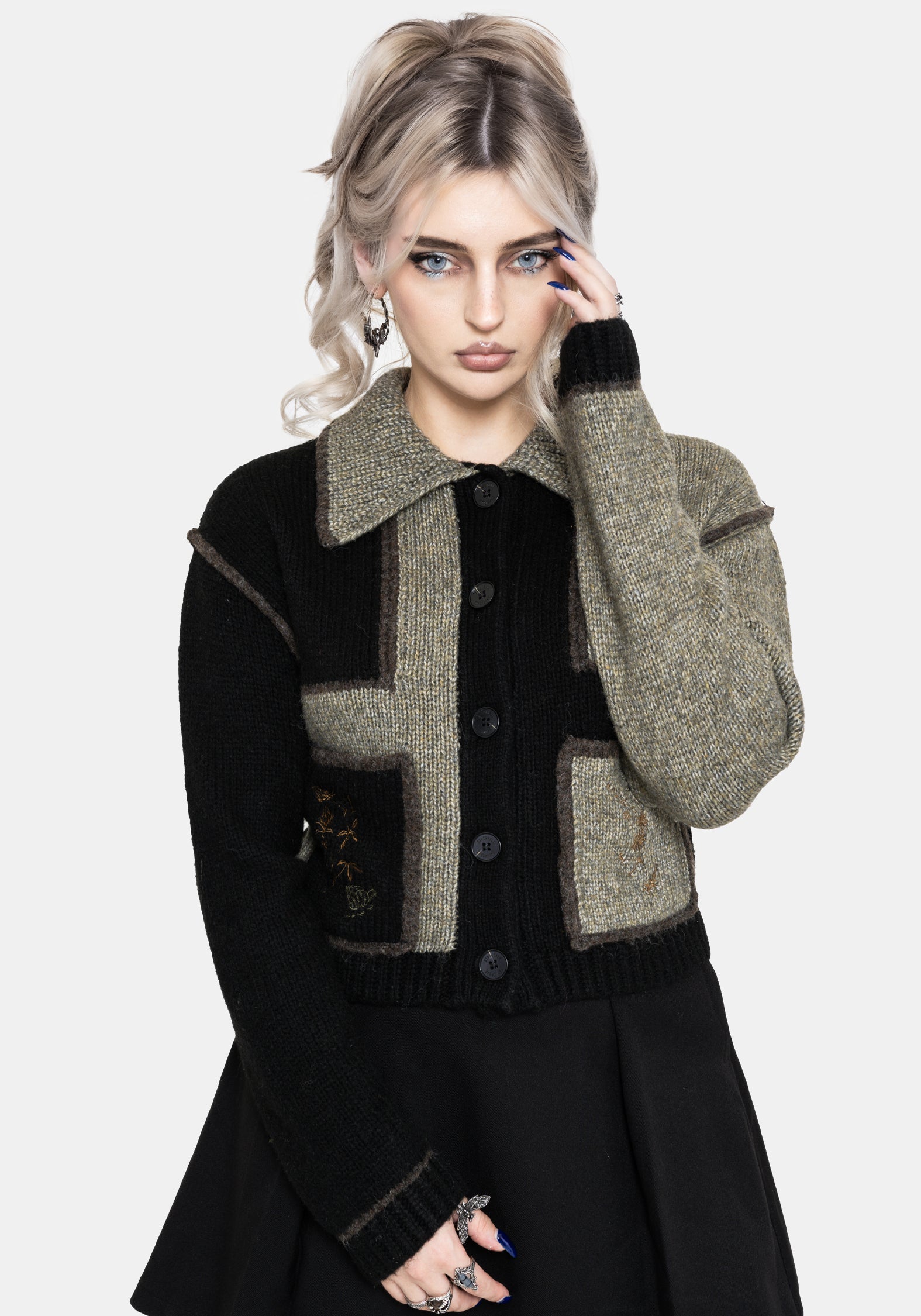 Polly Collared Patch Embroidered Knit Cardigan
