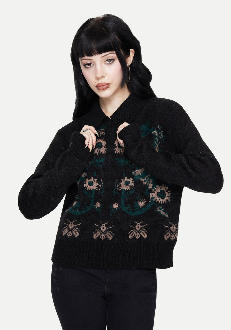 Aura Dragon Jacquard Collar Knit Jumper
