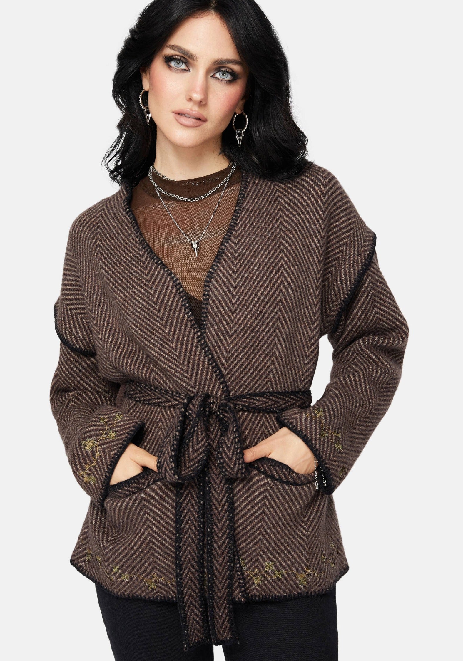 Maraea Belted Herringbone Coatigan