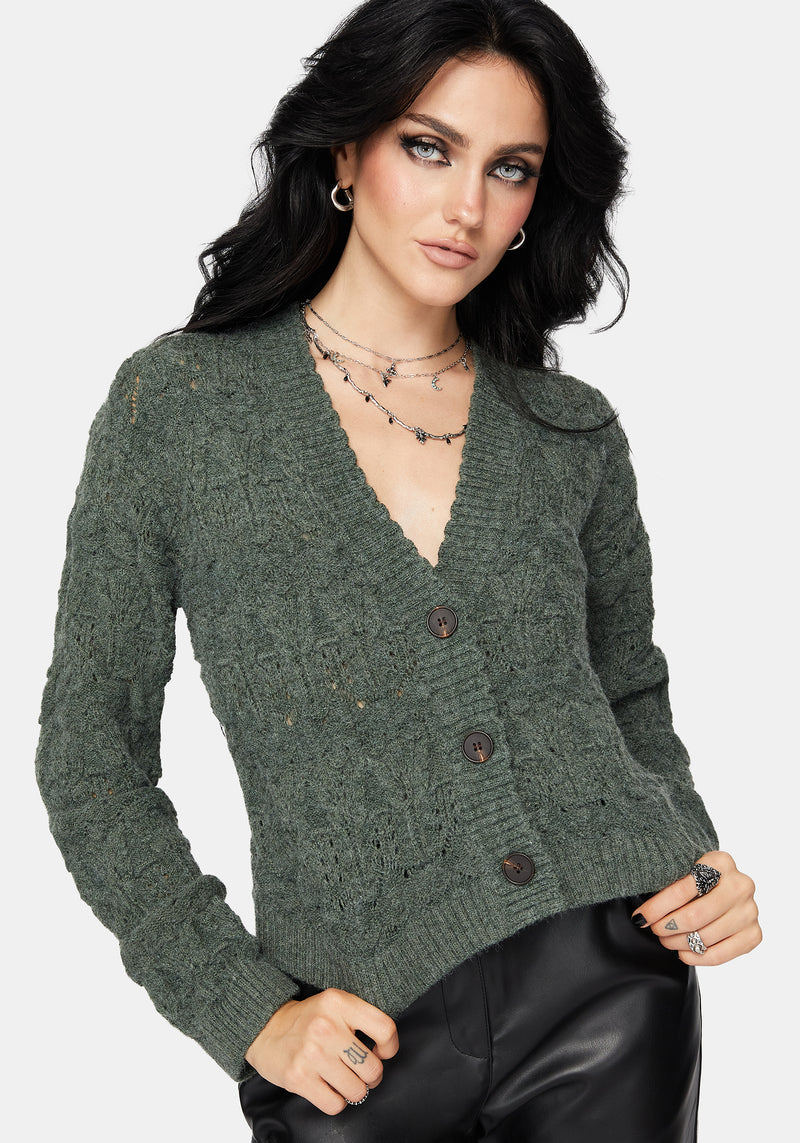 Cadmium Pointelle Knit Cardigan - Teal