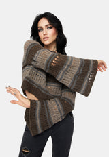 Splinter Stripe Knit Flare Sleeve Crop Jumper - Brown