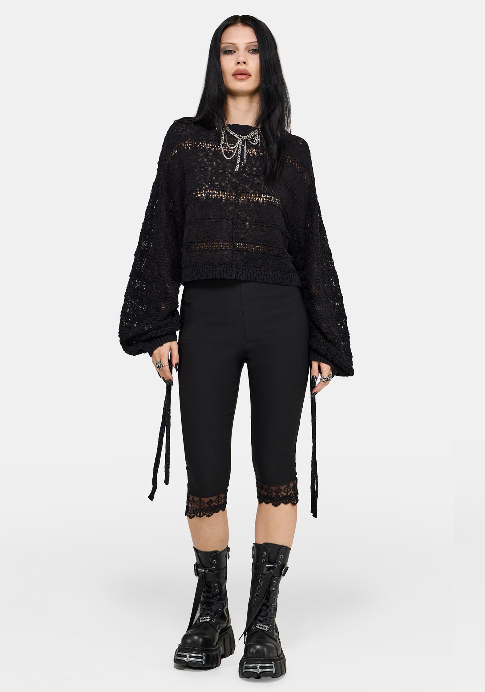 Cherith Balloon Sleeve Pointelle Stripe Jumper