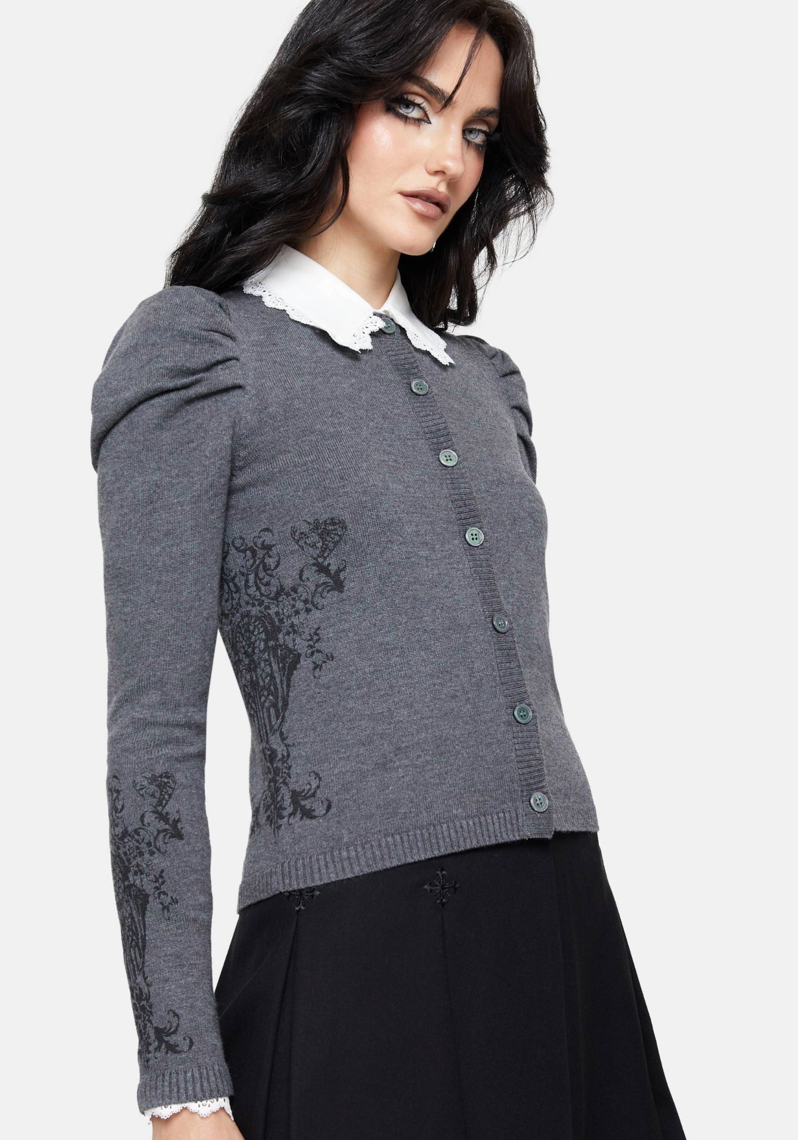 Nia Puff Sleeve Printed Arch Knit Cardigan