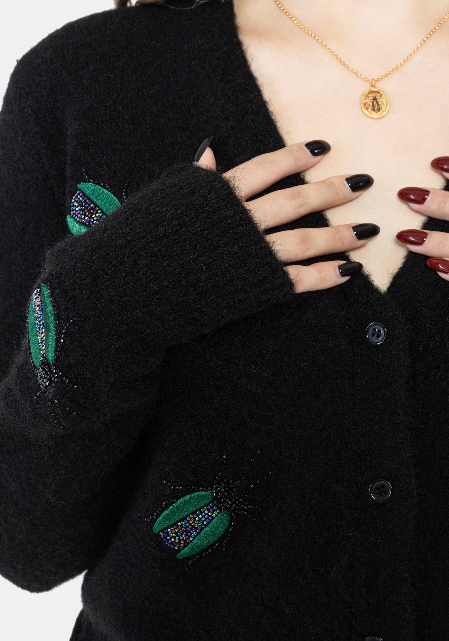 Lament Beaded Bug Embellished Knit Cardigan