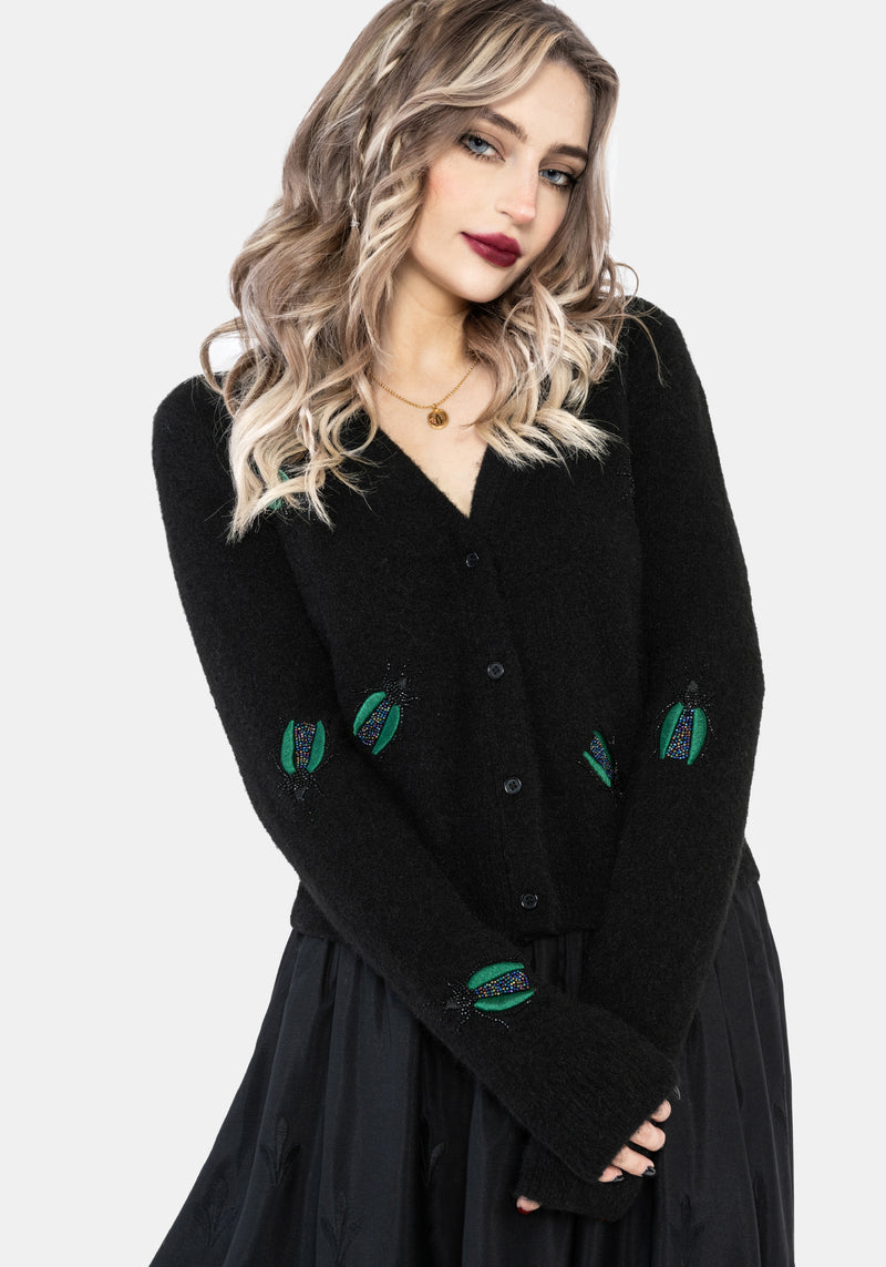 Lament Beaded Bug Embellished Knit Cardigan