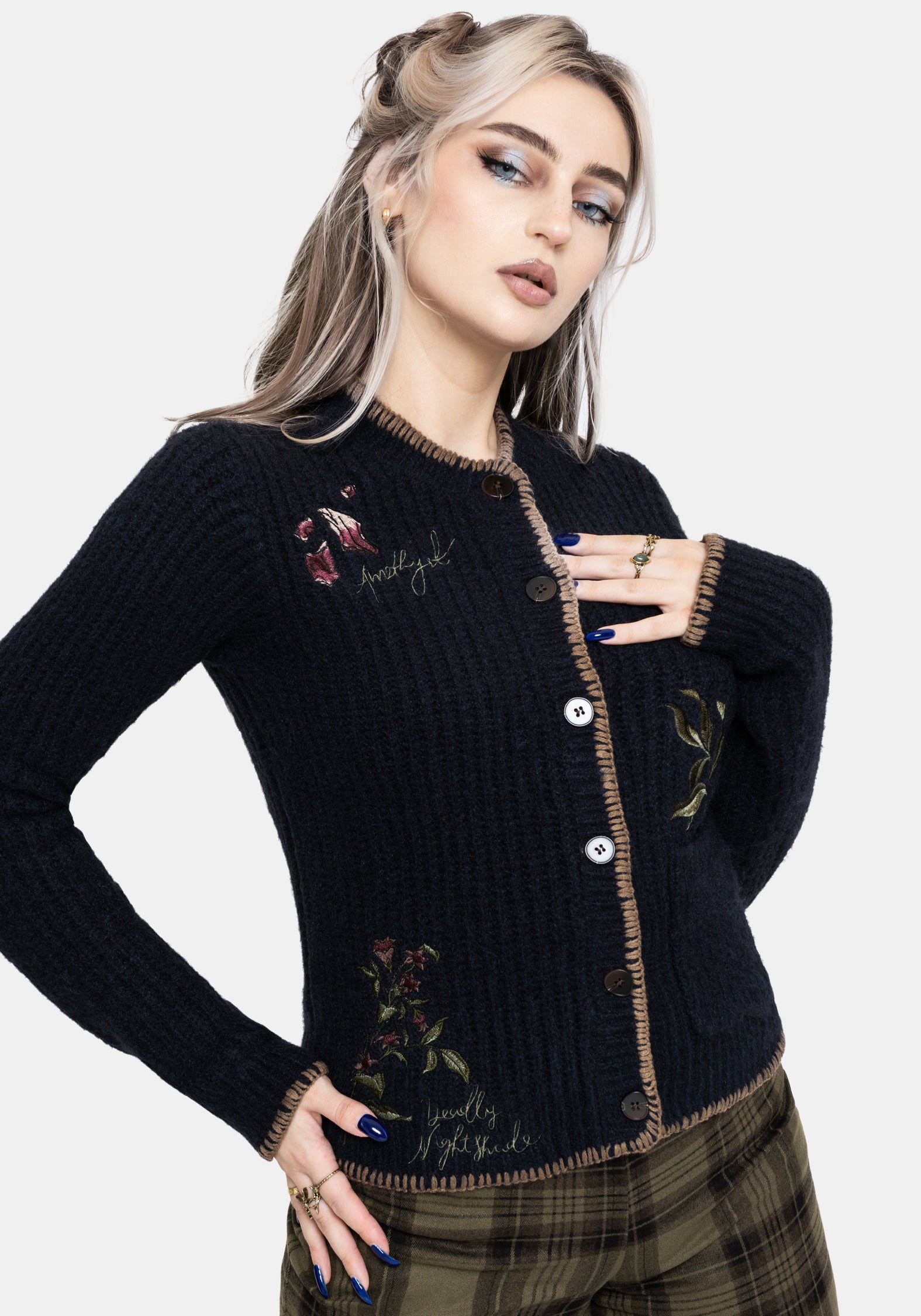 Ame Embroidered Blanket Stitch Cardigan