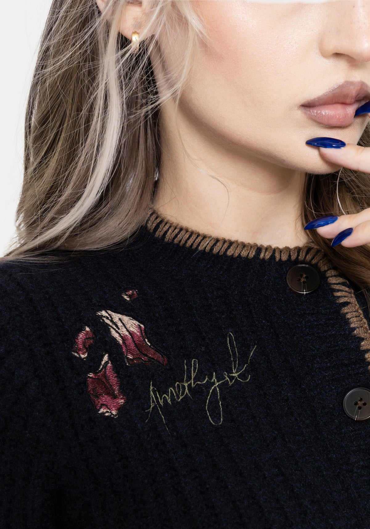 Ame Embroidered Blanket Stitch Cardigan