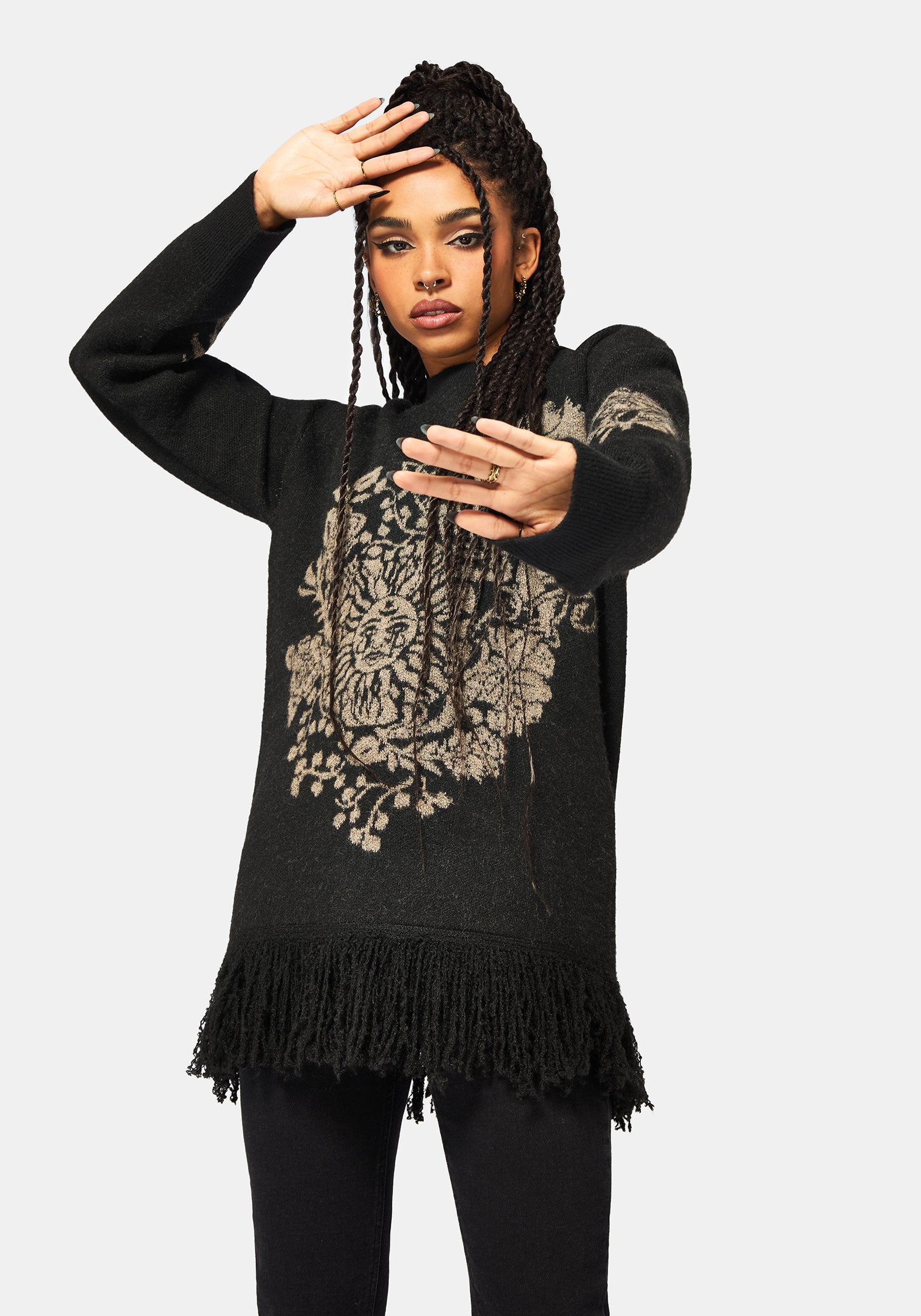 Dia Fringe Hem Jacquard Knit Jumper