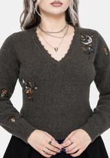 Hexborn Baba Yaga V Neck Embroidered Knit Jumper