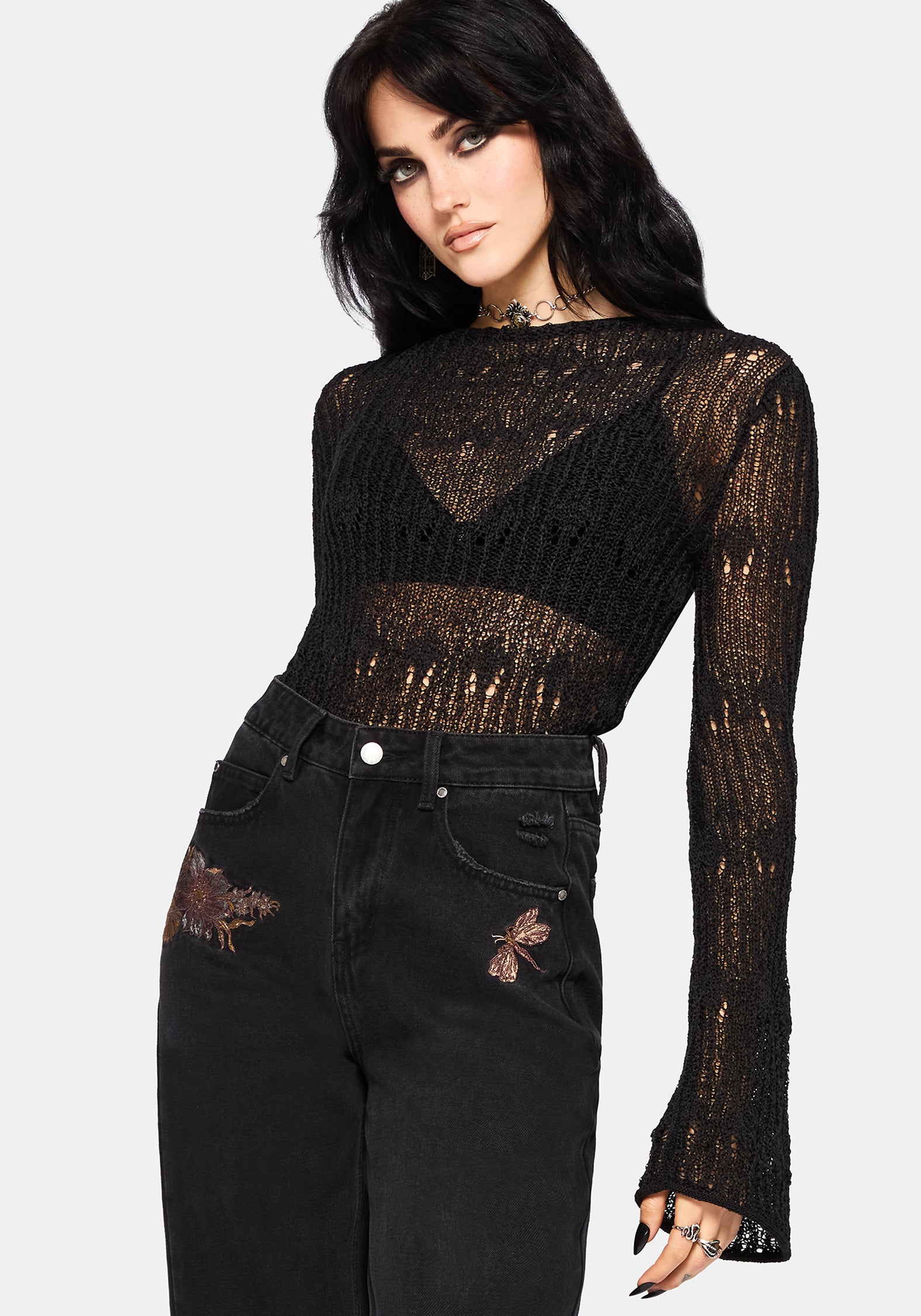 Damien Ladder Knit Top - Black S