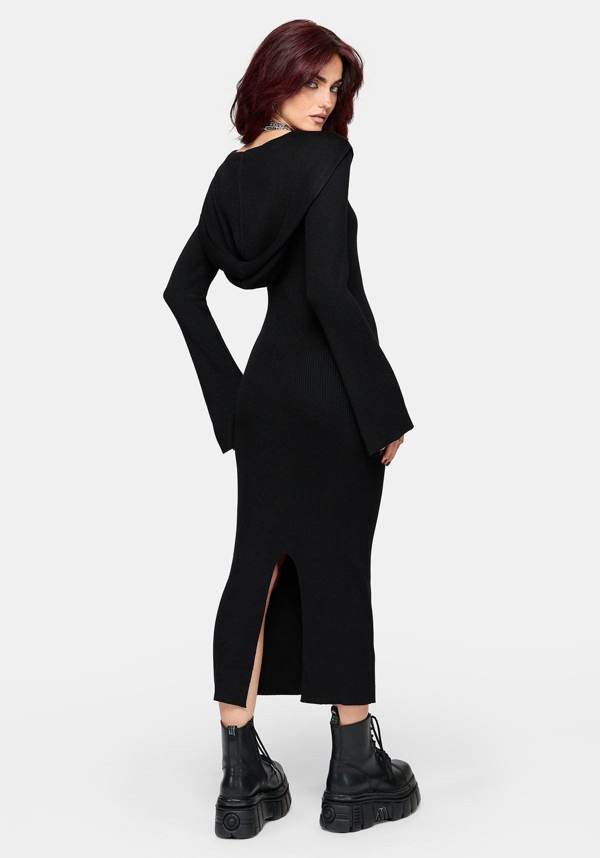 Heike Hooded Ribbed Knit Dress