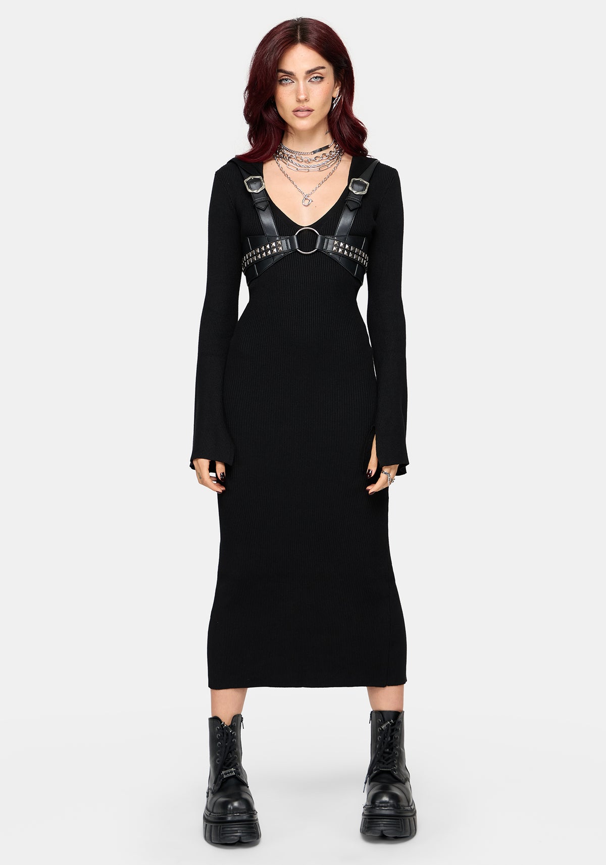 Heike Hooded Ribbed Knit Dress