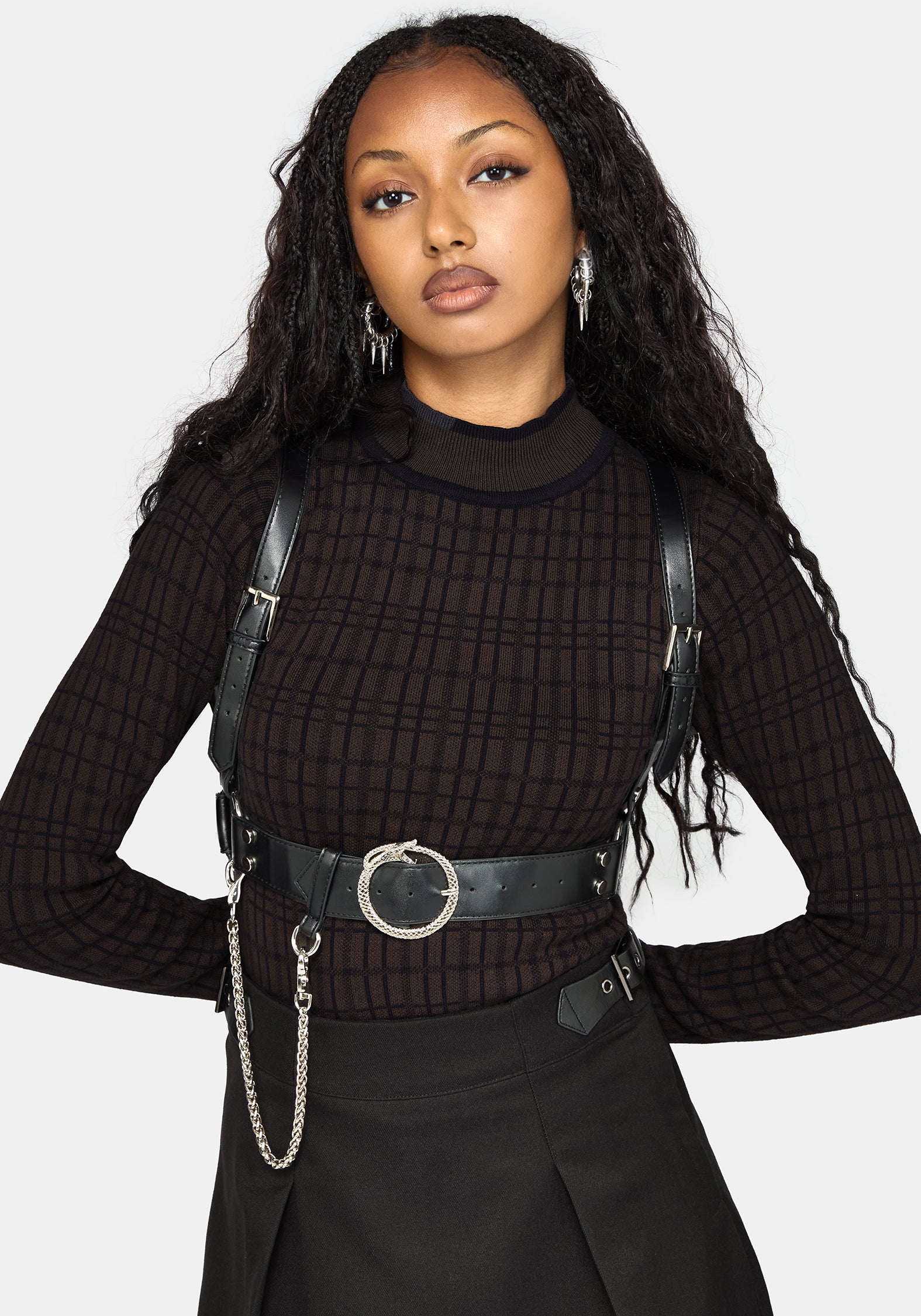 Glenna Check Knit Long Sleeve Top