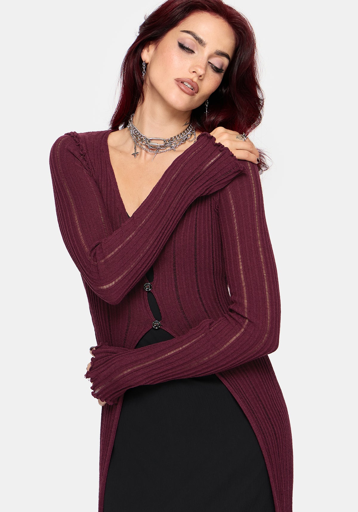 Faylin Ladder Stitch Longline Cardigan