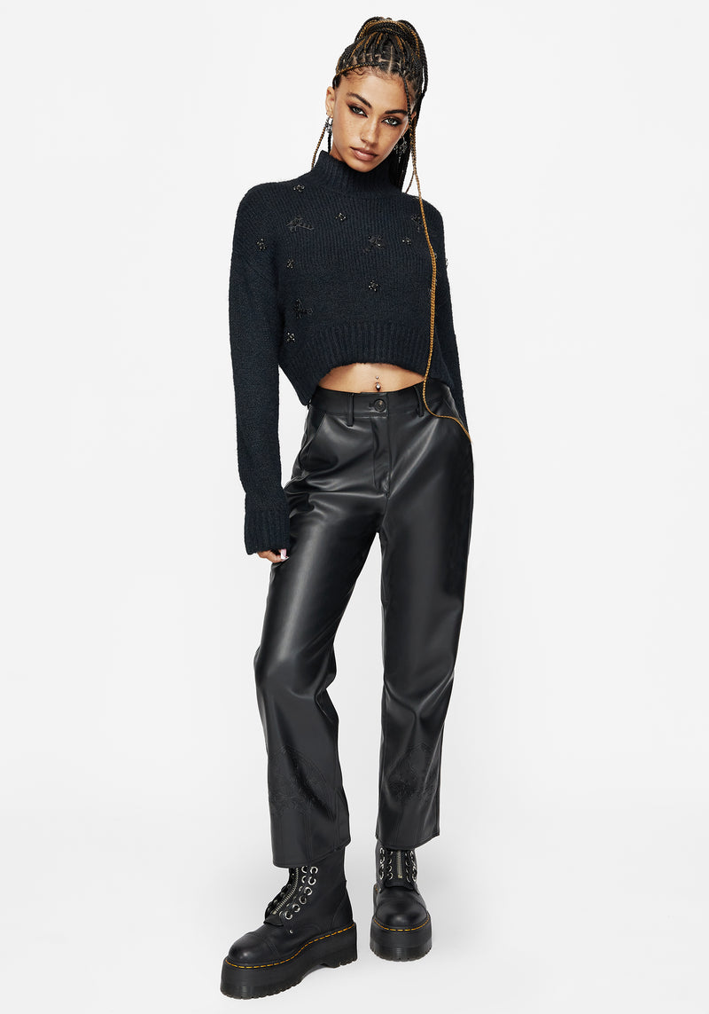 Phantom Cotton Embellished Cross Crop Jumper