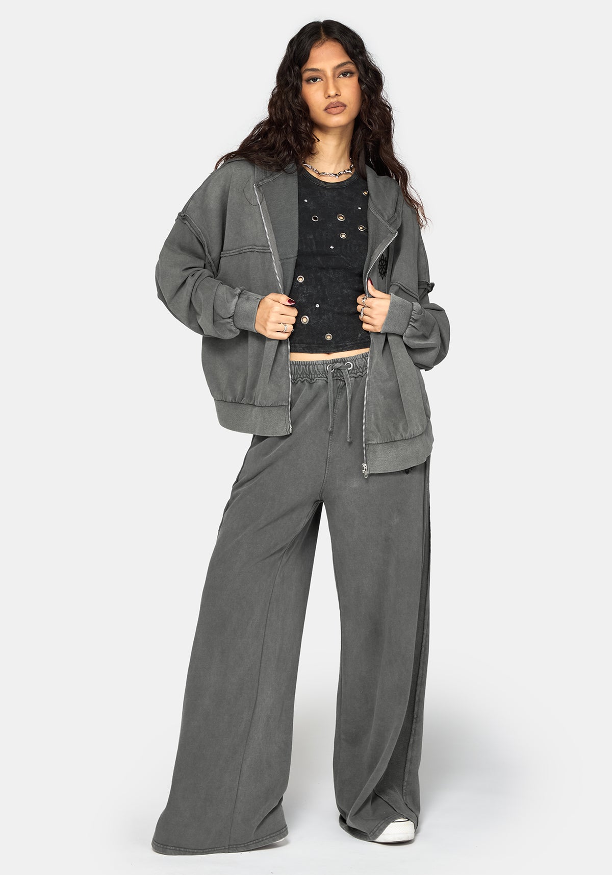 Mio Witches Knot Distressed Seam Hoodie