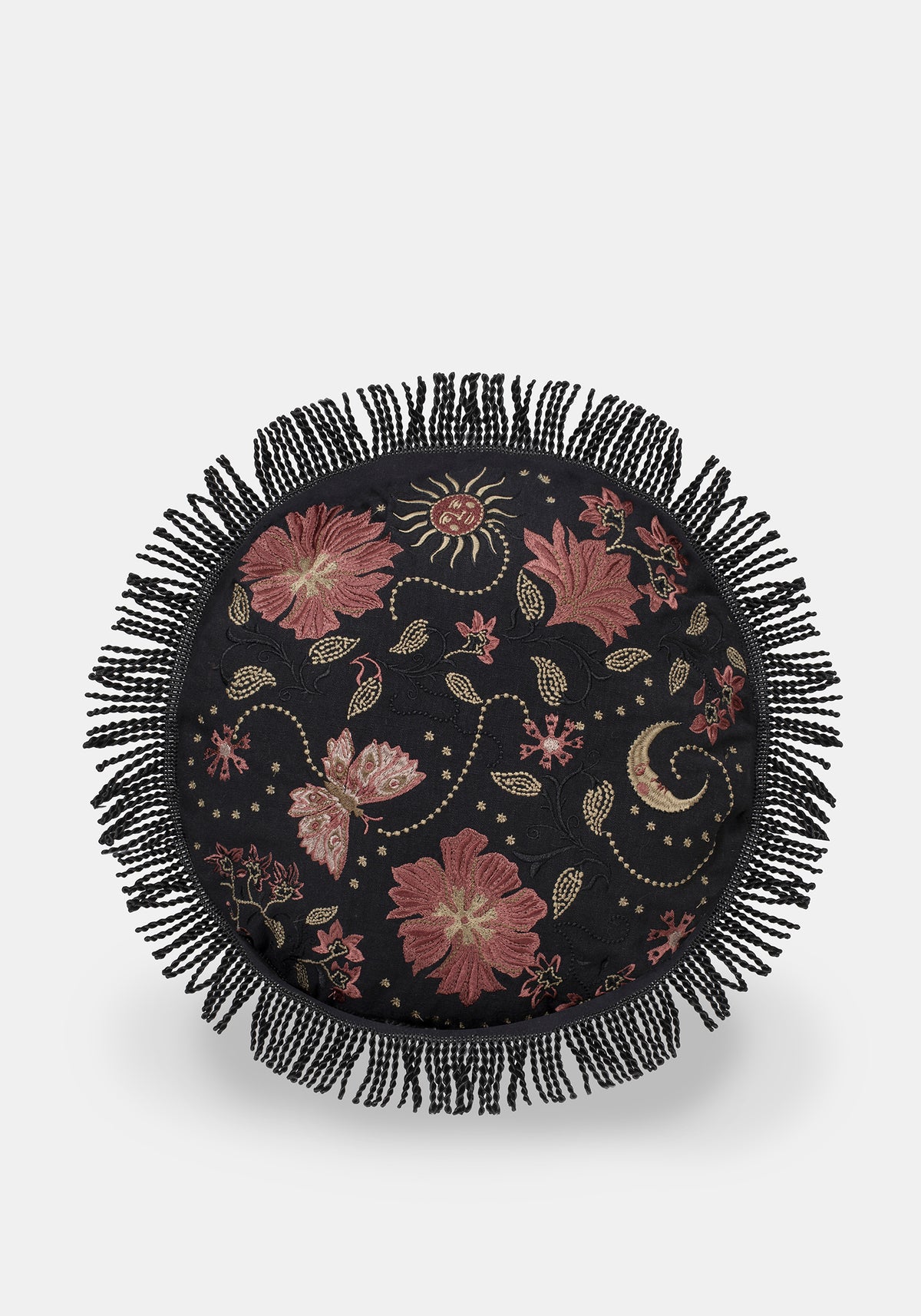 Angela Folk Embroidered Round Cushion