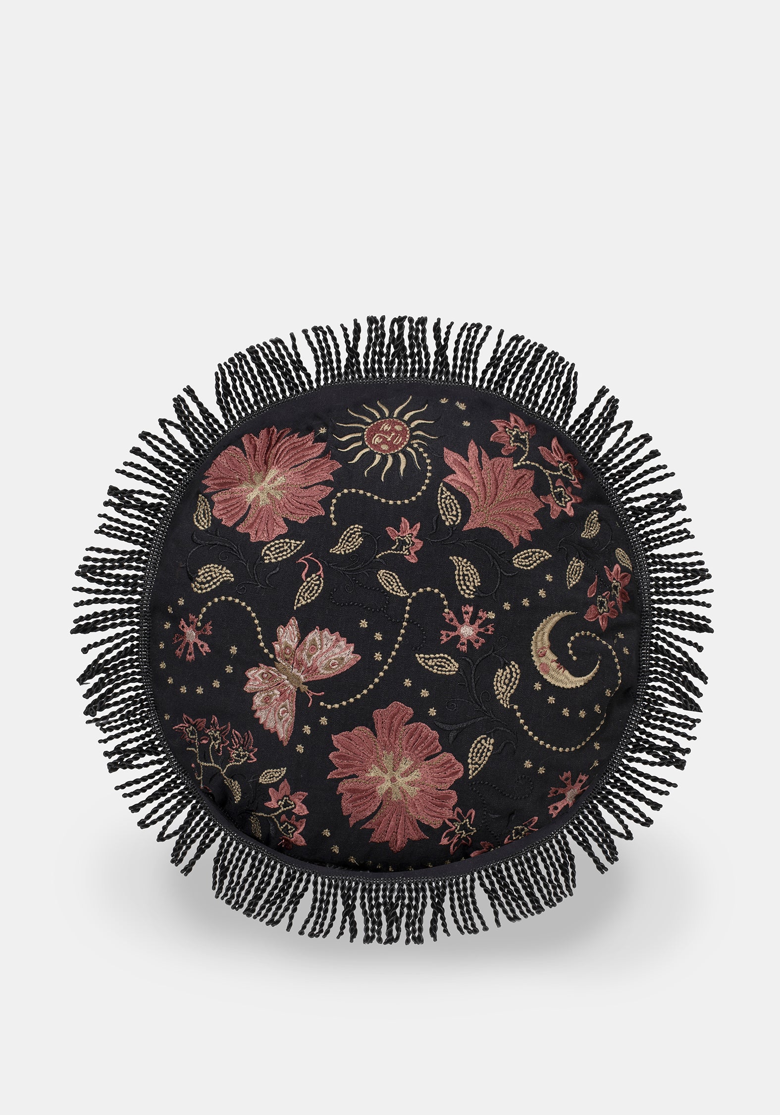 Angela Folk Embroidered Round Cushion