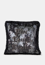 Live Laugh Loathe Velvet Embroidered Cushion