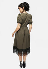 Mortuary Lace Button Up Midi Dress in Tea Leaf