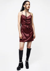 Medeina Cowl Neck Belted Satin Mini Dress - Red