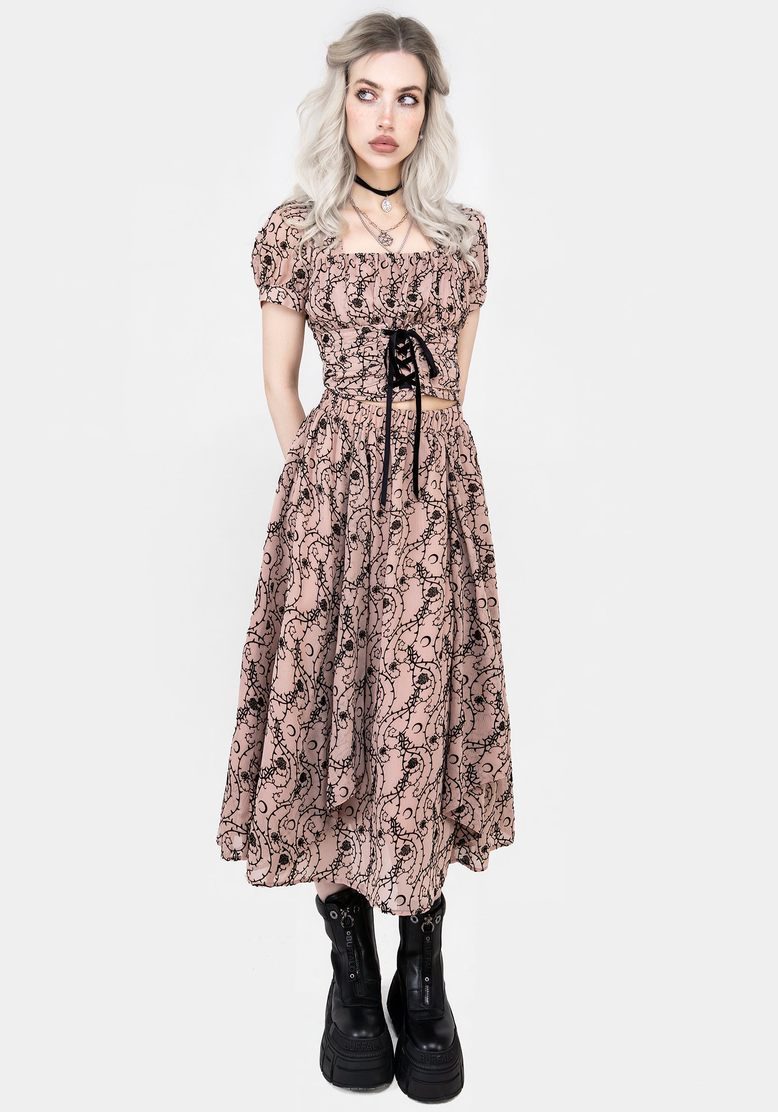 Rosethorn Ruffle Midi Skirt