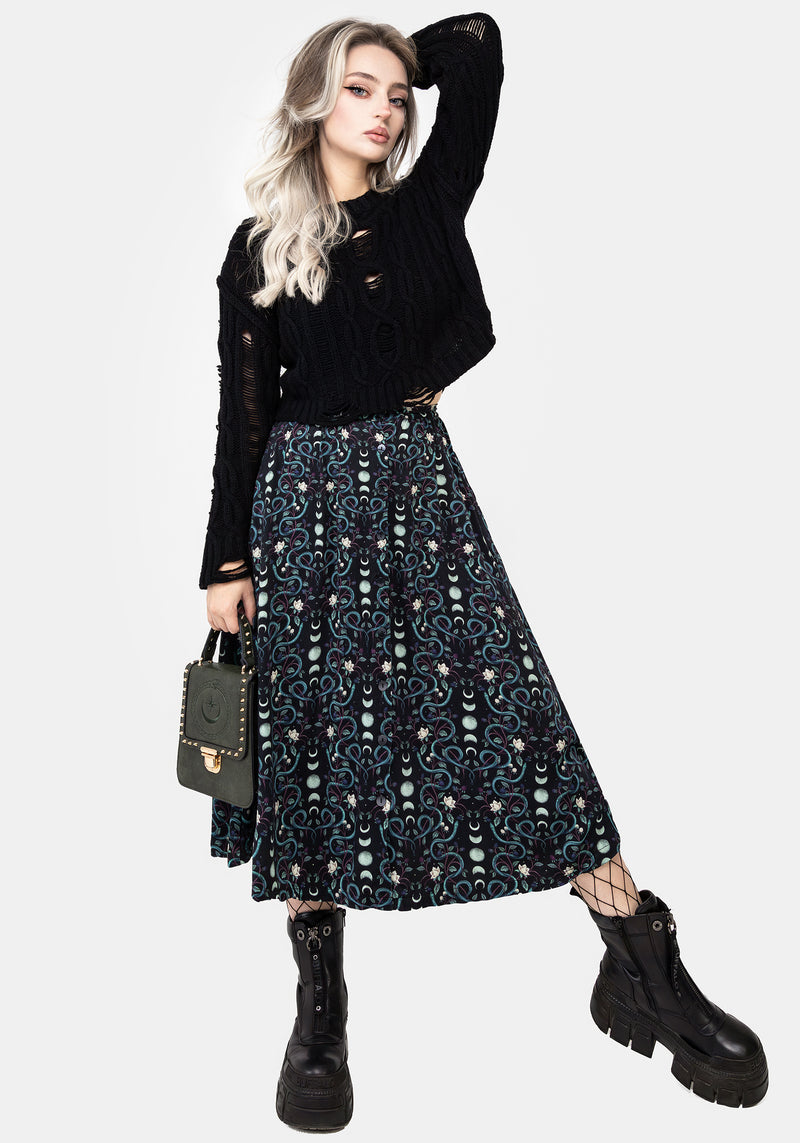 Pythia Print Button Up Midi Skirt