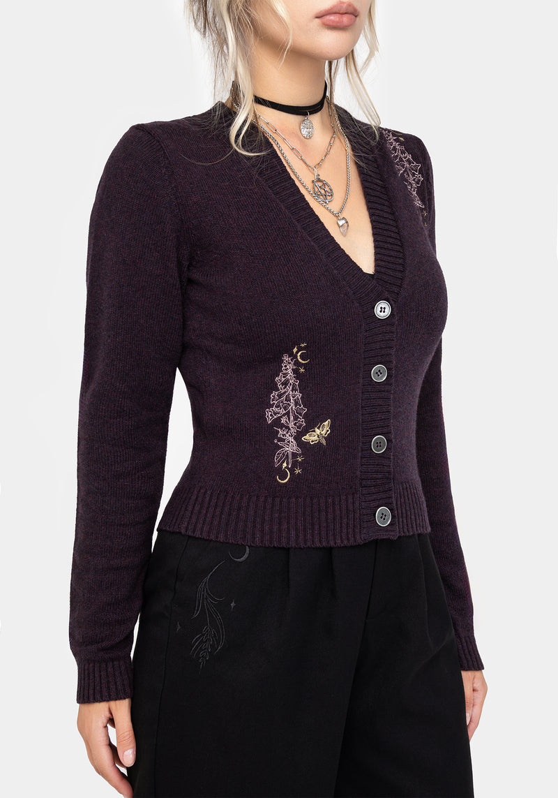 Foxglove Embroidered Knit Cardigan