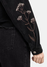 Griffinfly Embroidered Distressed Denim Jacket