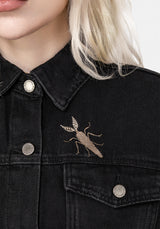 Griffinfly Embroidered Distressed Denim Jacket