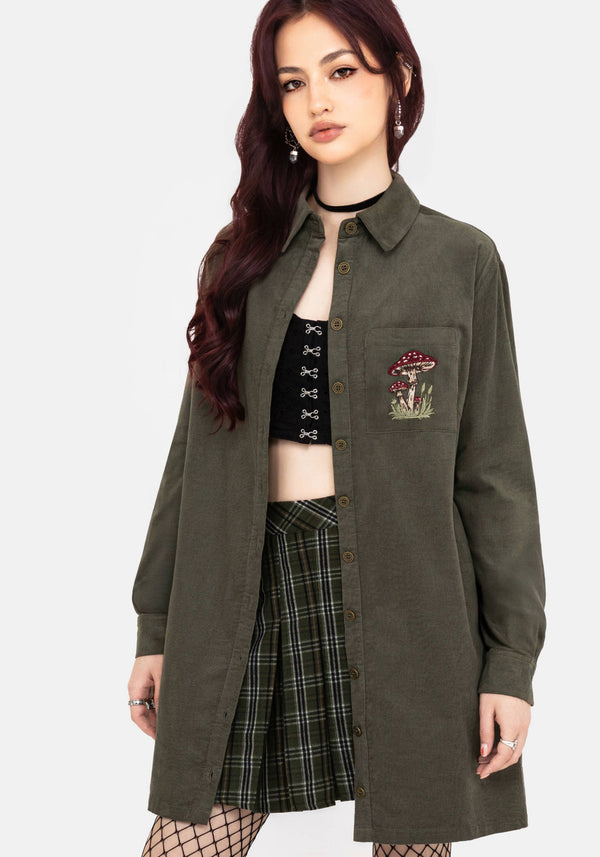 Whimsical Pocket Embroidered Mini Shirt Dress