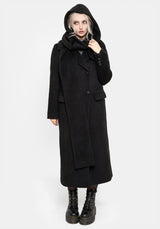 Lethe Hooded Scarf Longline Wool-Blend Coat