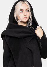 Lethe Hooded Scarf Longline Wool-Blend Coat