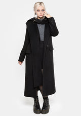 Lethe Hooded Scarf Longline Wool-Blend Coat