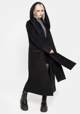 Lethe Hooded Scarf Longline Wool-Blend Coat