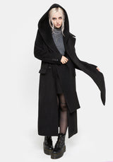 Lethe Hooded Scarf Longline Wool-Blend Coat