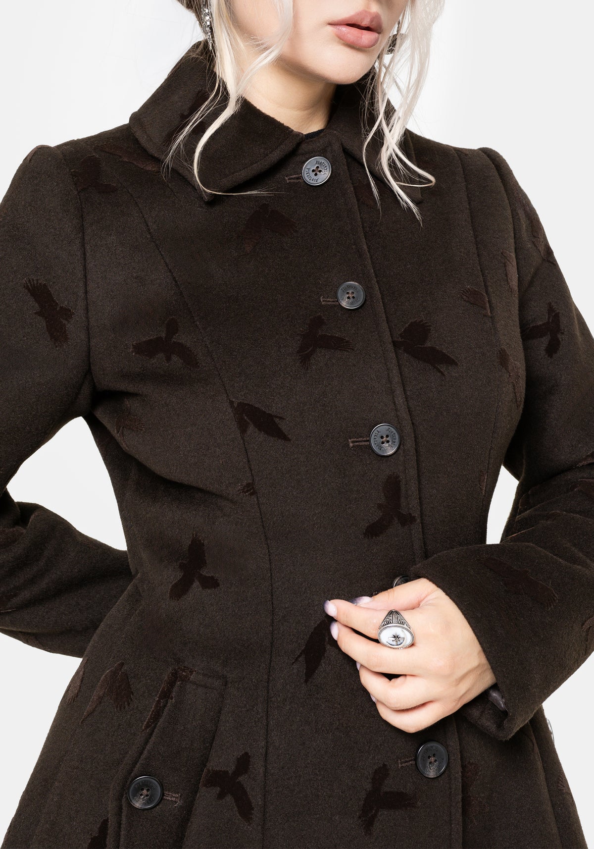 Starling Crow Embossed Wool-Blend Coat